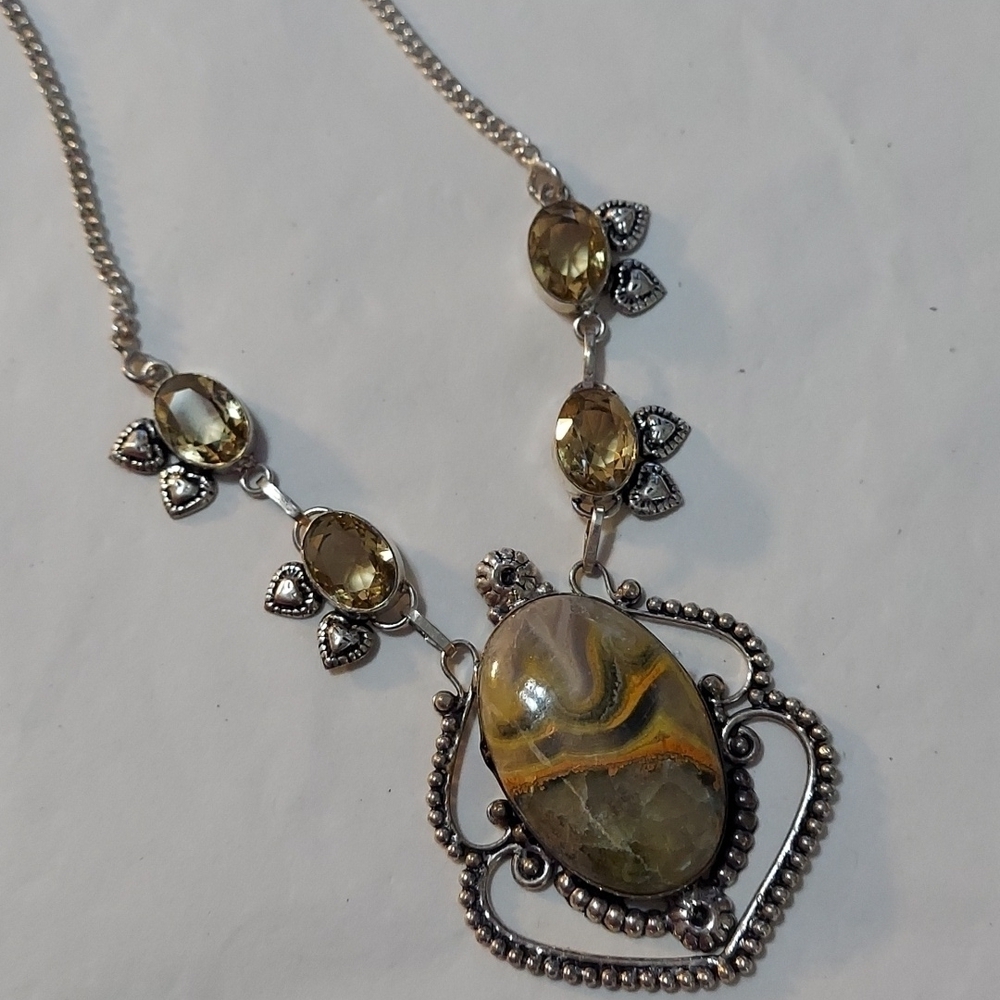 AGATE and Lemon Topaz Sterling Silver Necklace